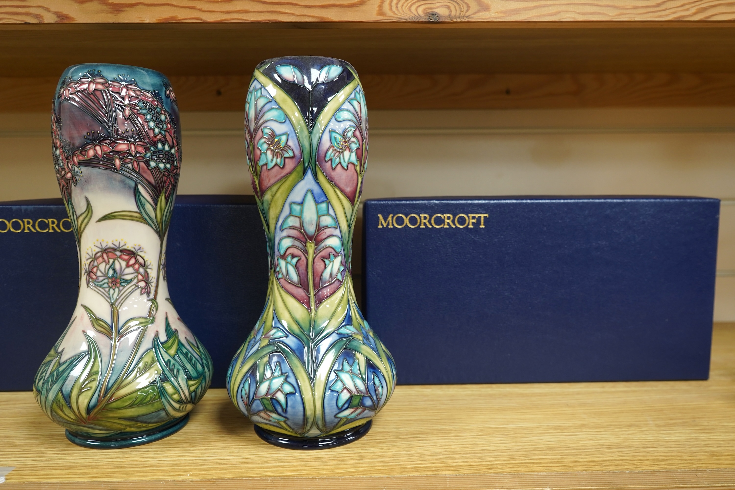 Two Moorcroft vases: ‘Cleopatra’ and ‘Gypsy’ patterns, boxed